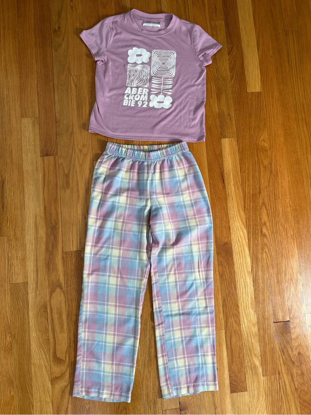 Abercrombie Kids Pink Graphic Tee & Pastel Plaid Pajama Set